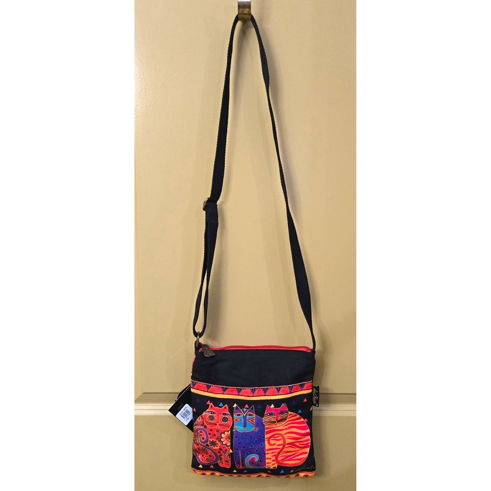 NWT Laurel Burch "Feline Friends" Canvas Crossbody Colorful Cat Print Boho Purse